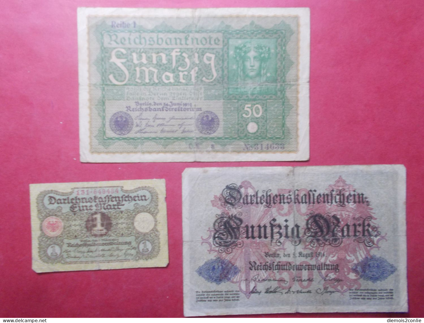 Monnaies - Lot 3 Billets Banque ALLEMAGNE - 1914 1919 1920 (B54) - Sammlungen