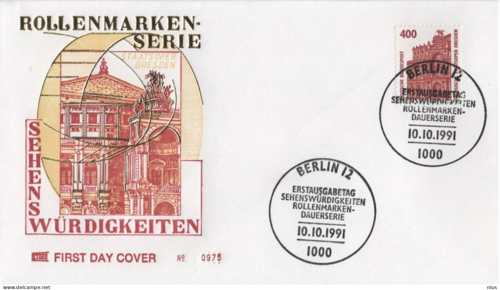 Germany Deutschland 1991 FDC Sehenswürdigkeiten, Semperoper Dresden, Opera Theatre Theater Music Musik, Berlin - 1991-2000