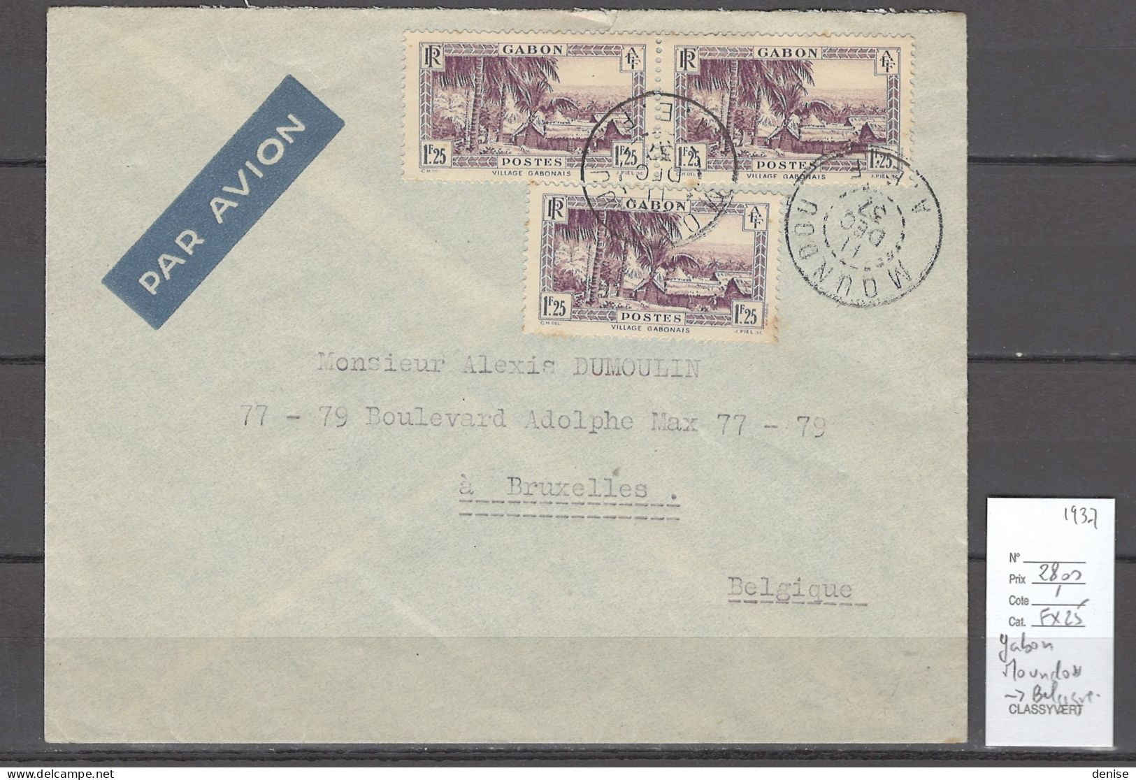 Gabon- Lettre - Cachet De MOUNDOU - 1937 Pour La Belgique - Lettres & Documents