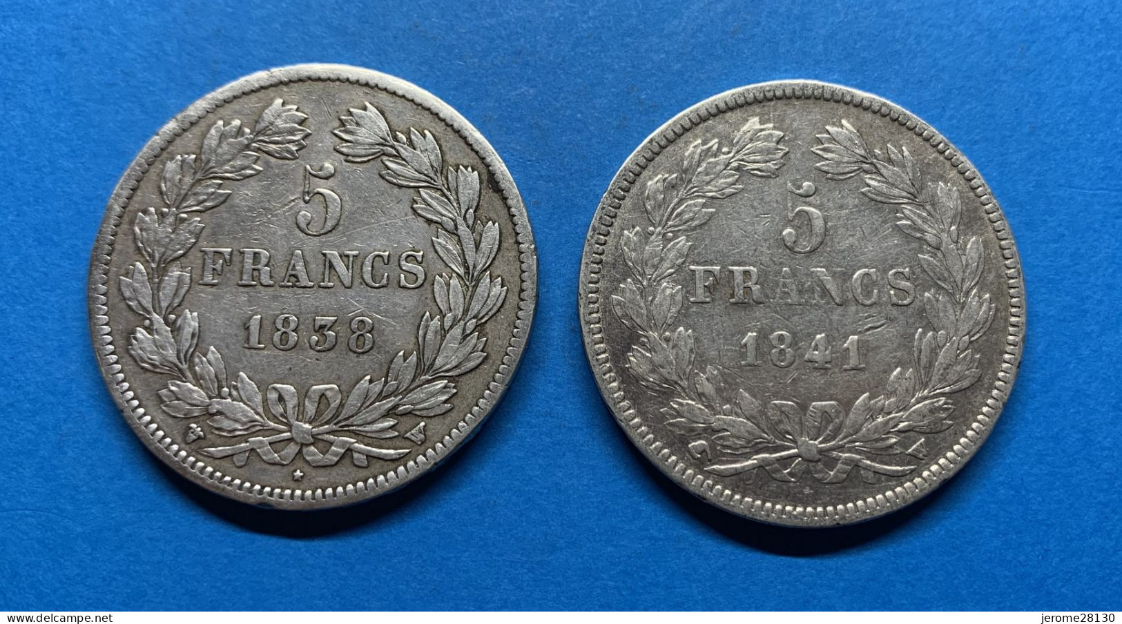 Lot De 2 Monnaies De 5 Francs Louis Philippe En Argent 1838W Et 1841W - 5 Francs