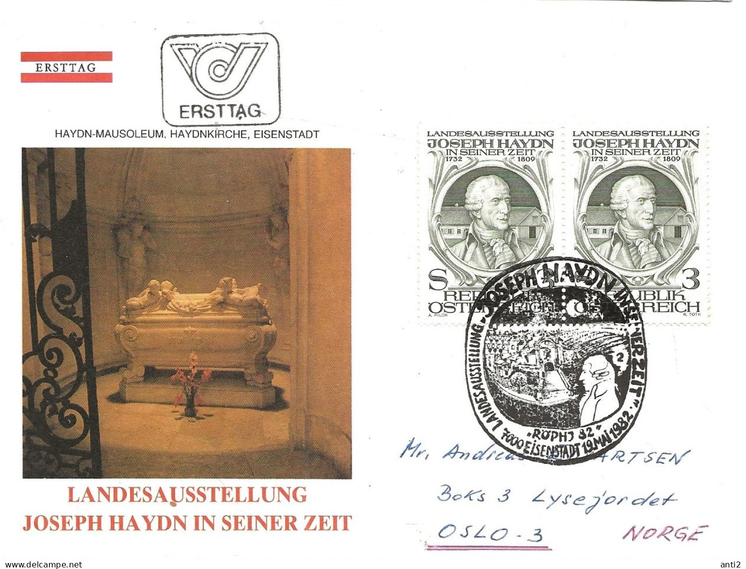 Austria 1982 Burgenland State Exhibition "Joseph Haydn In His Time", Eisenstadt. Composer, Music, Mi 1704 X 2, FDC - Brieven En Documenten