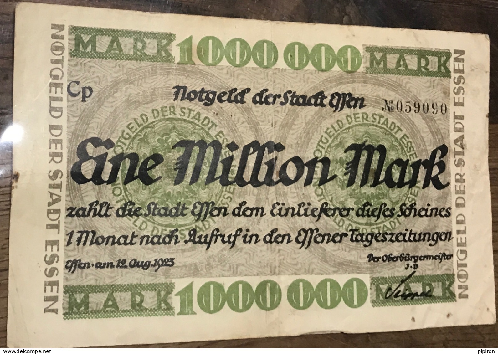 Billet 1 Million De Marks Essen 1923 - Ohne Zuordnung