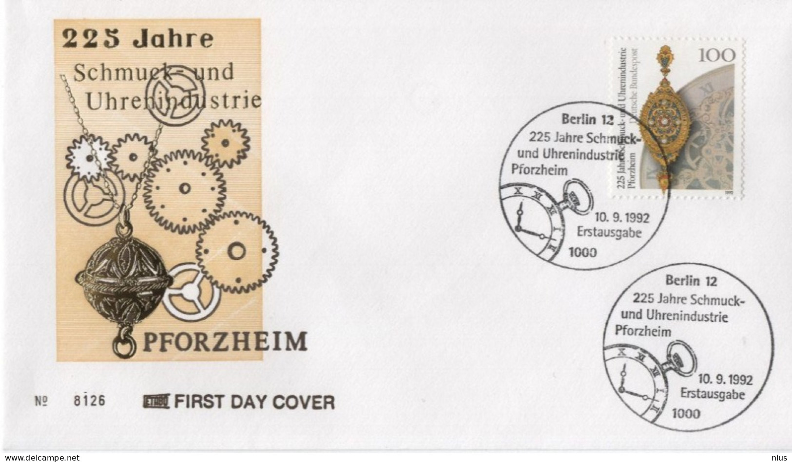 Germany Deutschland 1992 FDC 225 Jahre Schmuck Und Uhrenindustrie Pforzheim, Jewelry And Watch Industry, Berlin - 1991-2000