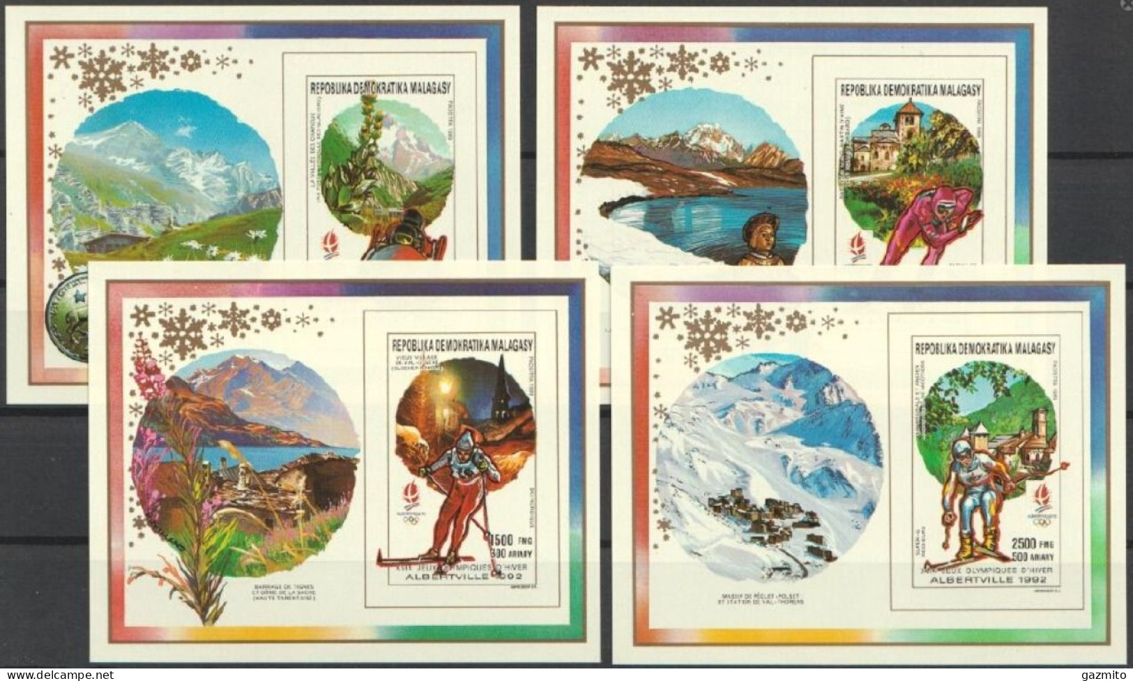 Madagascar 1990, Olympic Games In Albertville, Skiing, 4BF IMPERFORATED - Hiver 1992: Albertville