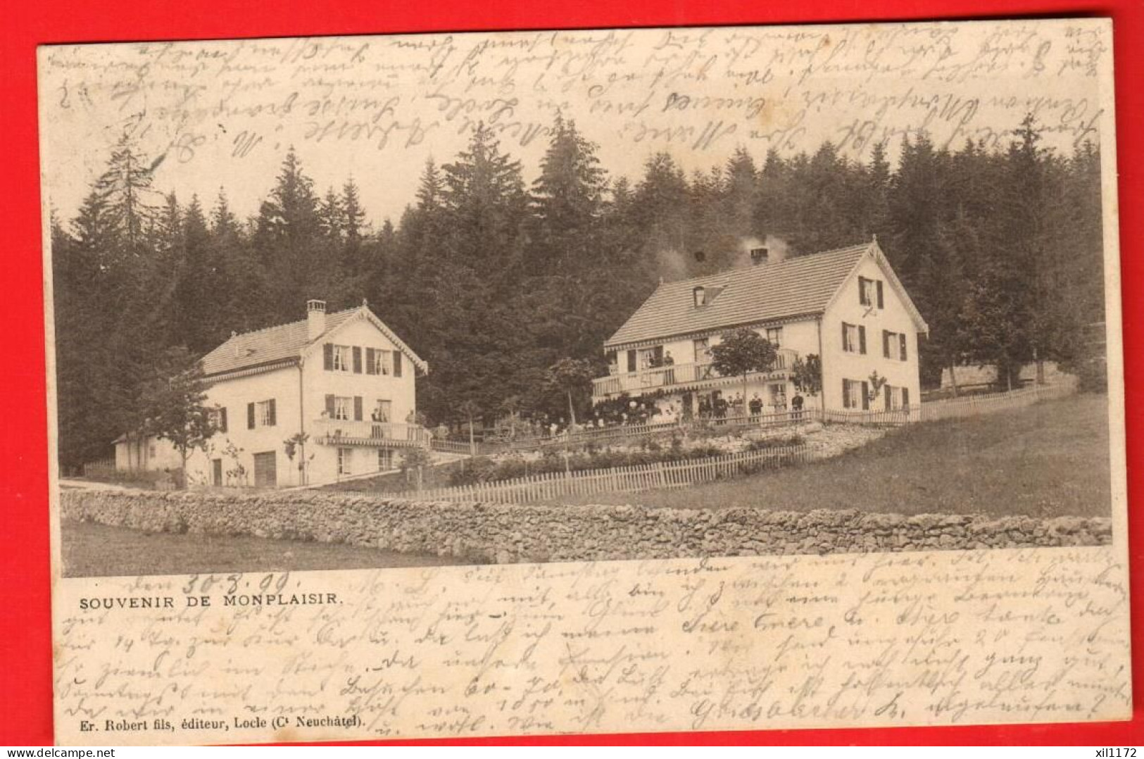 ZXP-39 Souvenir De Monplaisir Près Du Locle. Chalets Alpage.  Cachet 1899 Dos Simple - Bôle