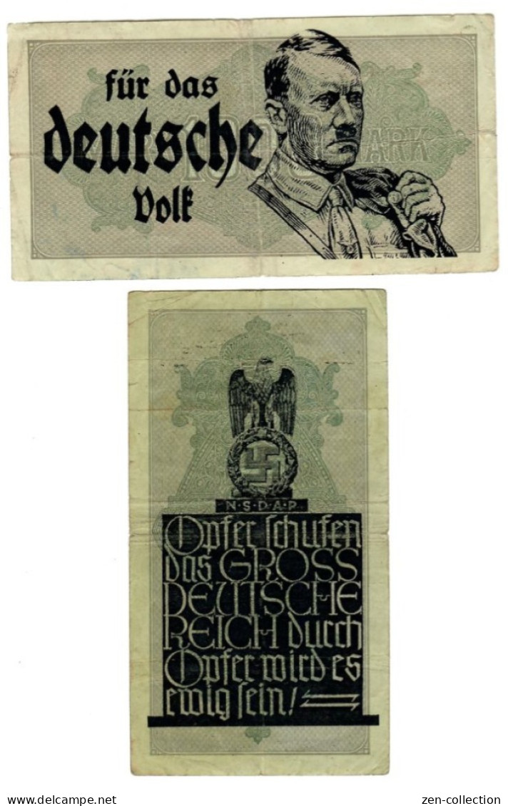 Two WW2 Germany Nazi Propaganda FORGERY Overprint On Genuine 1000 Mark 1923 Banknote VF- - Other & Unclassified