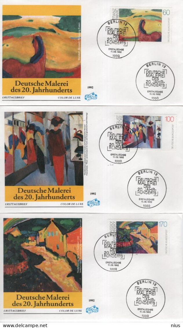 Germany Deutschland 1992 FDC Deutsche Malerei, August Macke, Franz Marc Wassily Kandinsky, Canceled In Berlin - 1991-2000