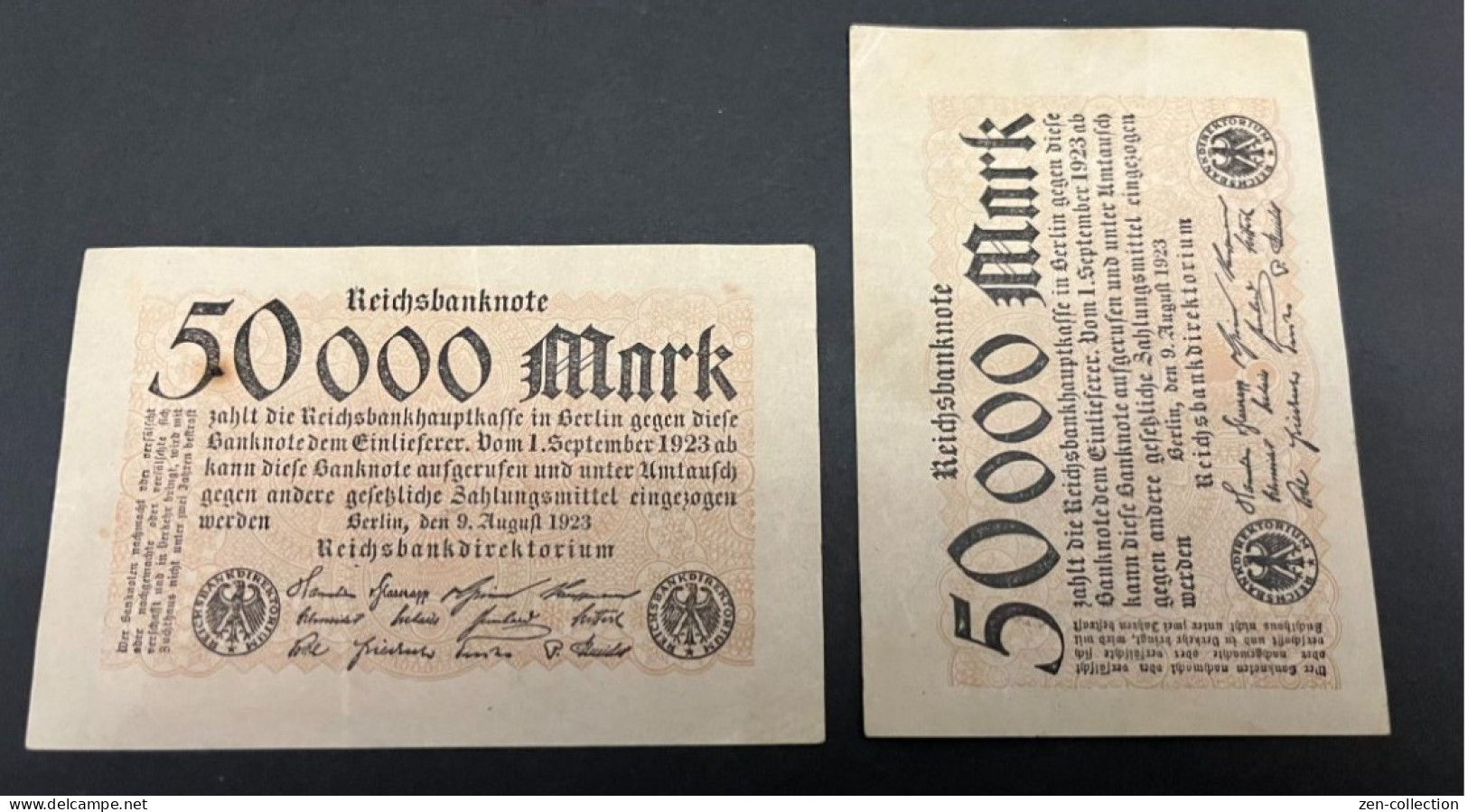 2 Color Small-Size WW2 Germany Nazi Propaganda FORGERY Overprint On Genuine 50k Mark 1923 Banknote EF - Autres & Non Classés