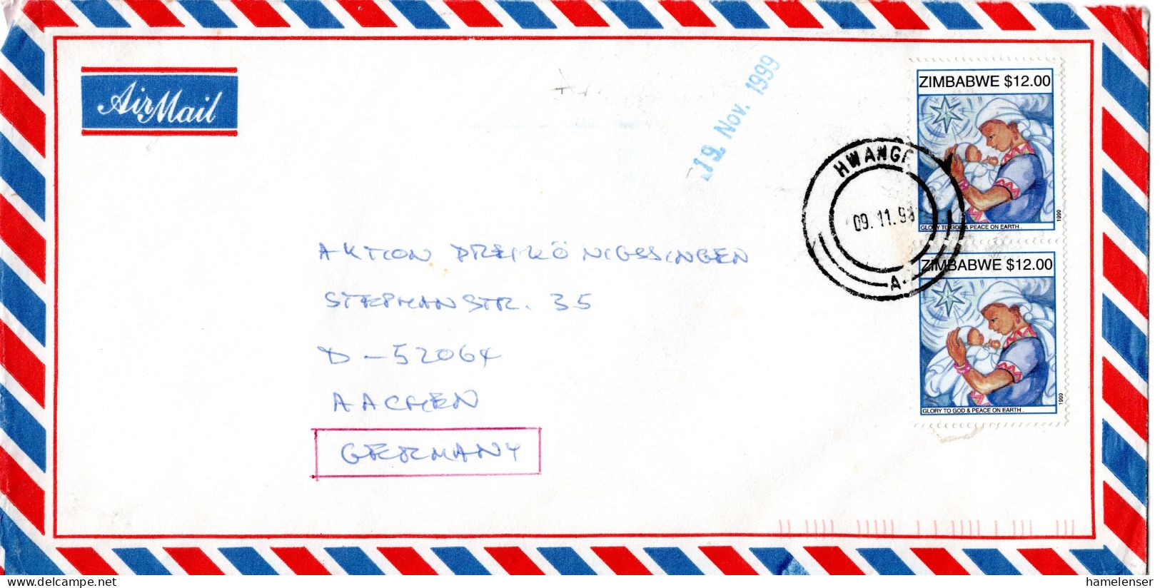 L75025 - Simbabwe - 1922 - 2@$12 Weihnachten A LpBf HWANGE -> Deutschland - Zimbabwe (1980-...)