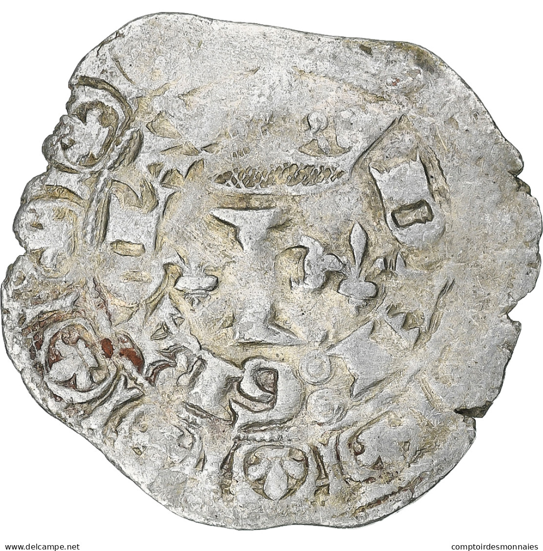 France, Charles V, Blanc Au K, 1365-1380, Billon, TB+, Duplessy:363 - 1364-1380 Charles V Le Sage