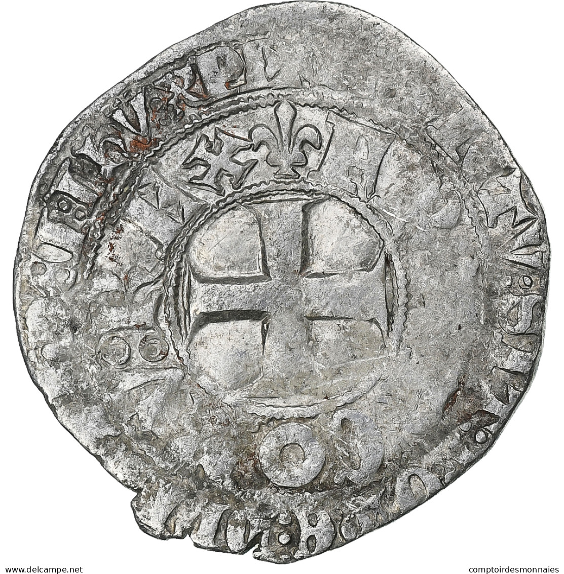 France, Charles V, Blanc Au K, 1365-1380, Billon, TTB, Duplessy:363 - 1364-1380 Karel V De Wijze