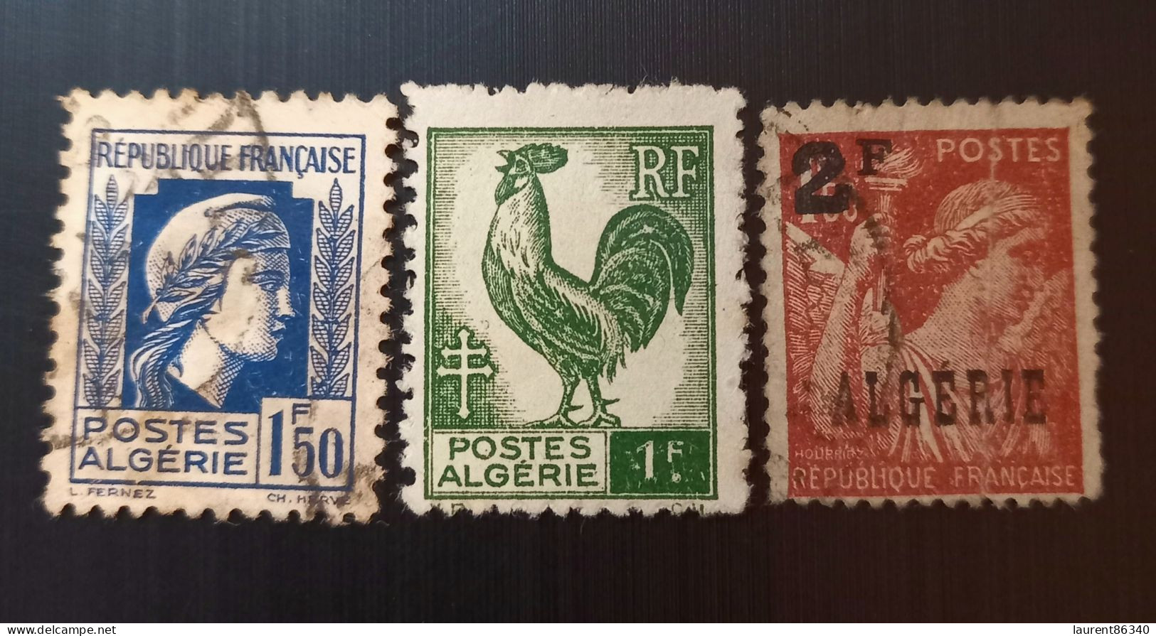 Algérie 1944 Type Marianne D'Alger, 1944 Type Coq D'Alger & 1945 Timbre Français De 1944 Type Iris Surcharge "ALGERIE" - Oblitérés