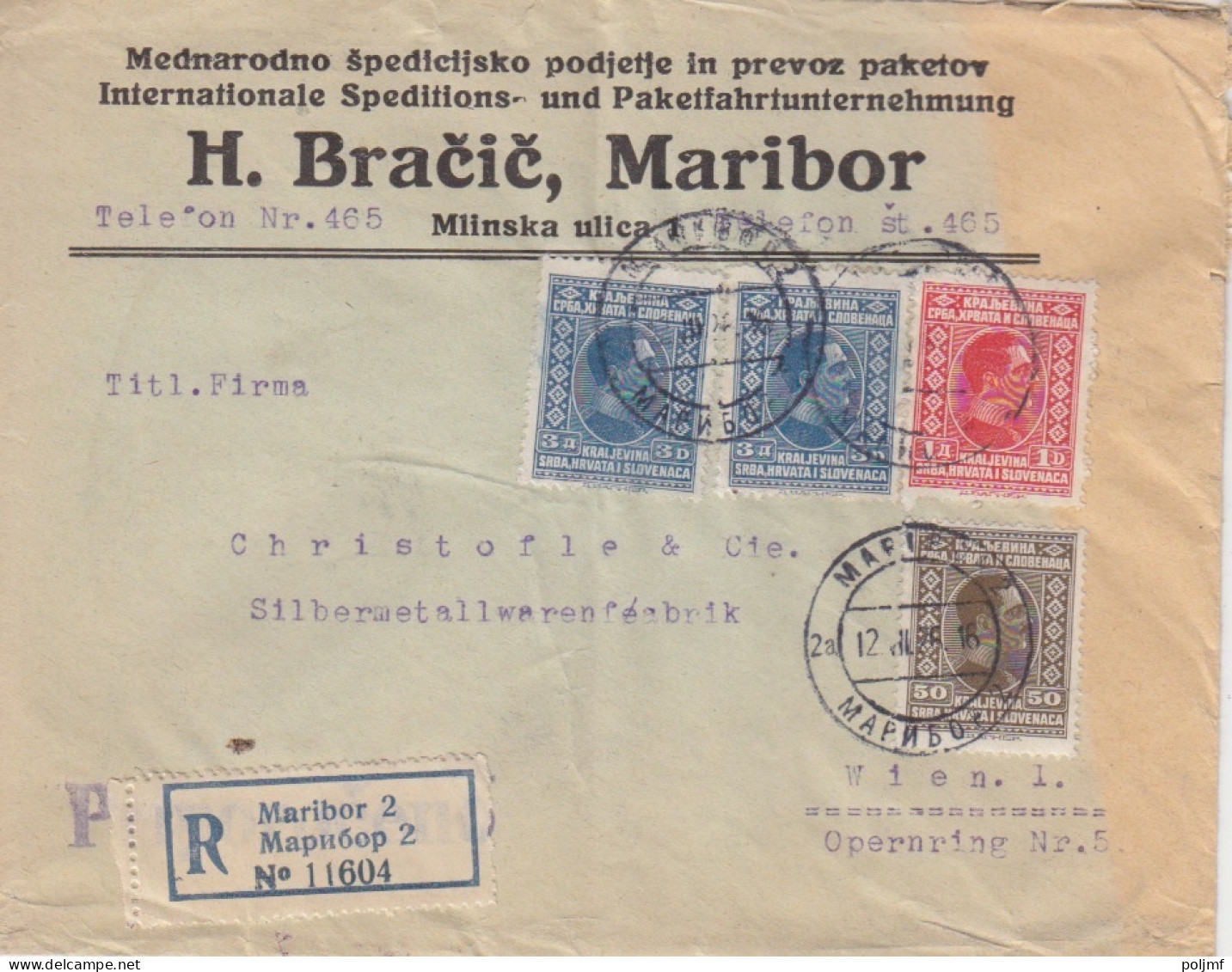 Lettre à Entête Recommandée Obl. Maribor 2a Le 12 VII 26 Sur N° 171, 172, 174 X 2 Pour Vienne - Covers & Documents