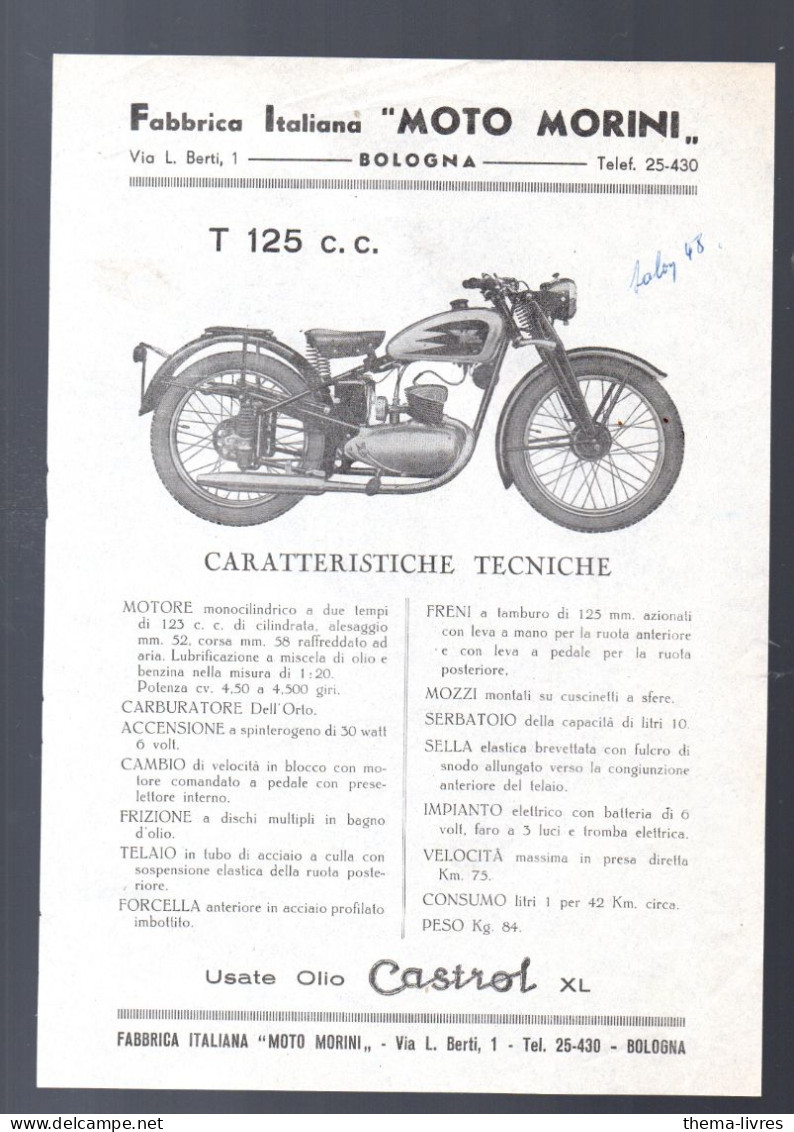 Bologna (Italie) Prospectus MOTOS  MORINI   (PPP46396) - Motorräder