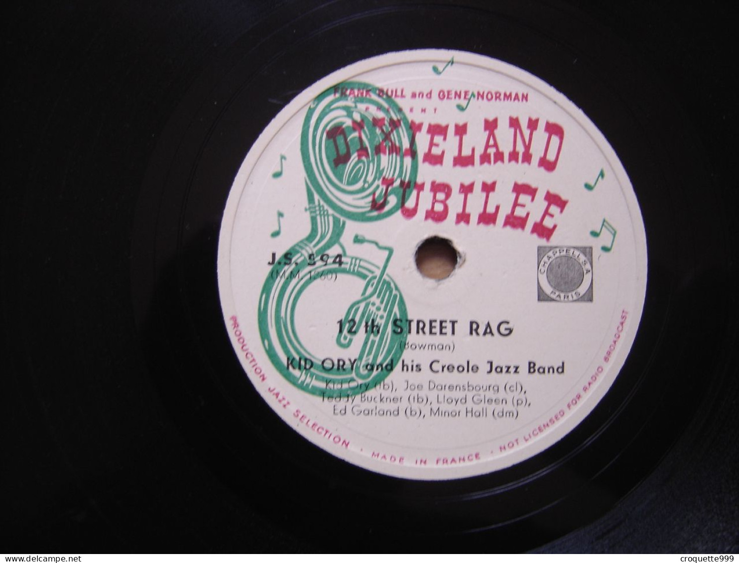 Disque 78 Tours 25 Cm KID ORY And His Creole Jazz Band Dixieland Jubilee J.S. 594 12th STREET RAG SAVOY - 78 Rpm - Gramophone Records