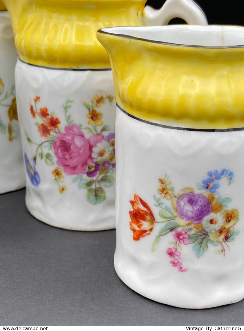 Pots à Lait 1900 Origine Bavaria lot de 4 pces  Jaune Noir Thème Floral Faïence fine #240011