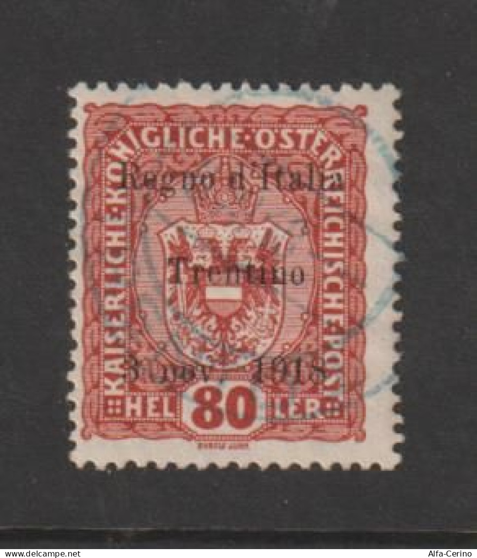 OCC. AUSTRIACA:  1918  SOPRASTAMPATO  -  80 H. ROSSO  BRUNO  US. -  SASS. 13 - Occ. Autrichienne