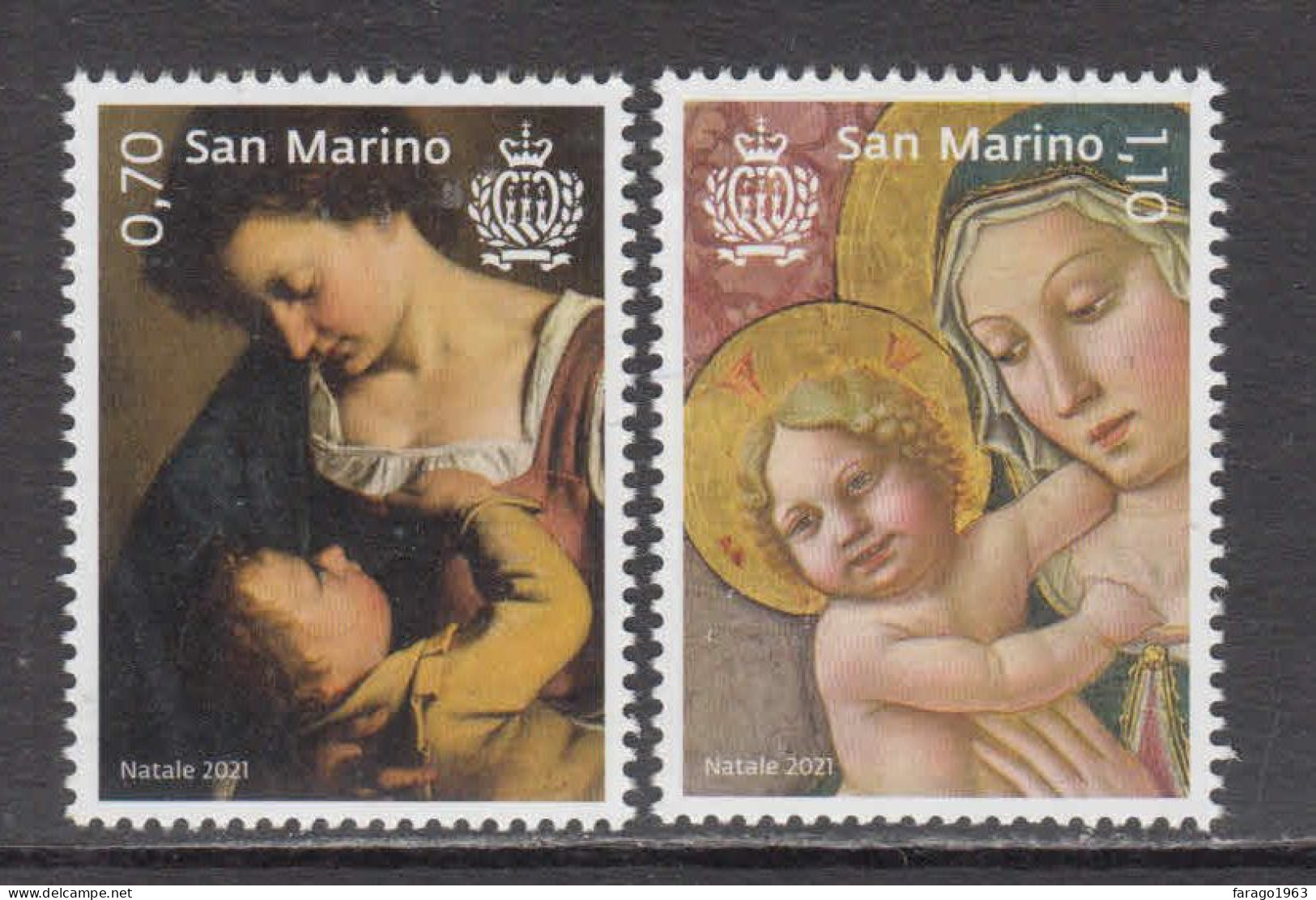 2021 San Marino Christmas Noel Navidad  Complete Set Of 2 MNH @ BELOW FACE VALUE - Unused Stamps