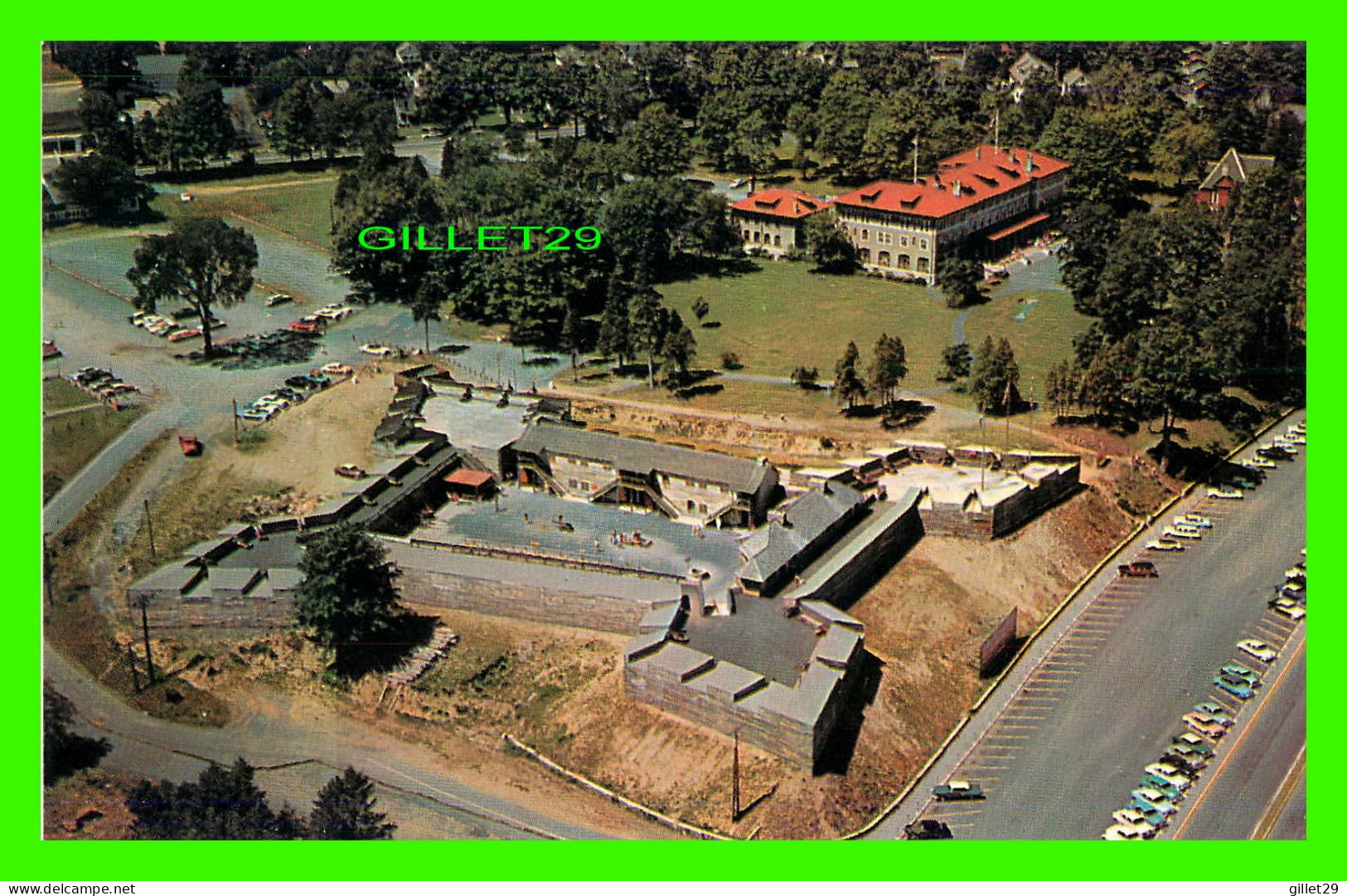 LAKE GEORGE, NY - AERIAL VIEW SHOWING FORT WILLIAM HENRY - WILLIAM HENRY HOTEL - BURNS NEWS AGENCY - - Lake George