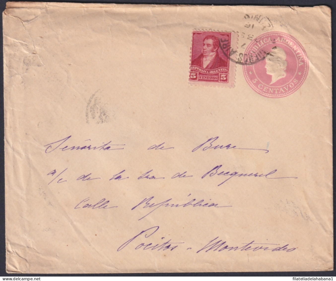 F-EX48657 ARGENTINA 1891 POSTAL STATIONERY COVER TO URUGUAY.  - Covers & Documents