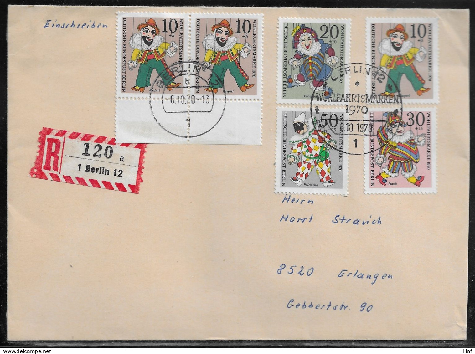 Germany Berlin. FDC Mi. 373-376.   Welfare: Puppets.  FDC Cancellation On Plain Envelope - 1948-1970