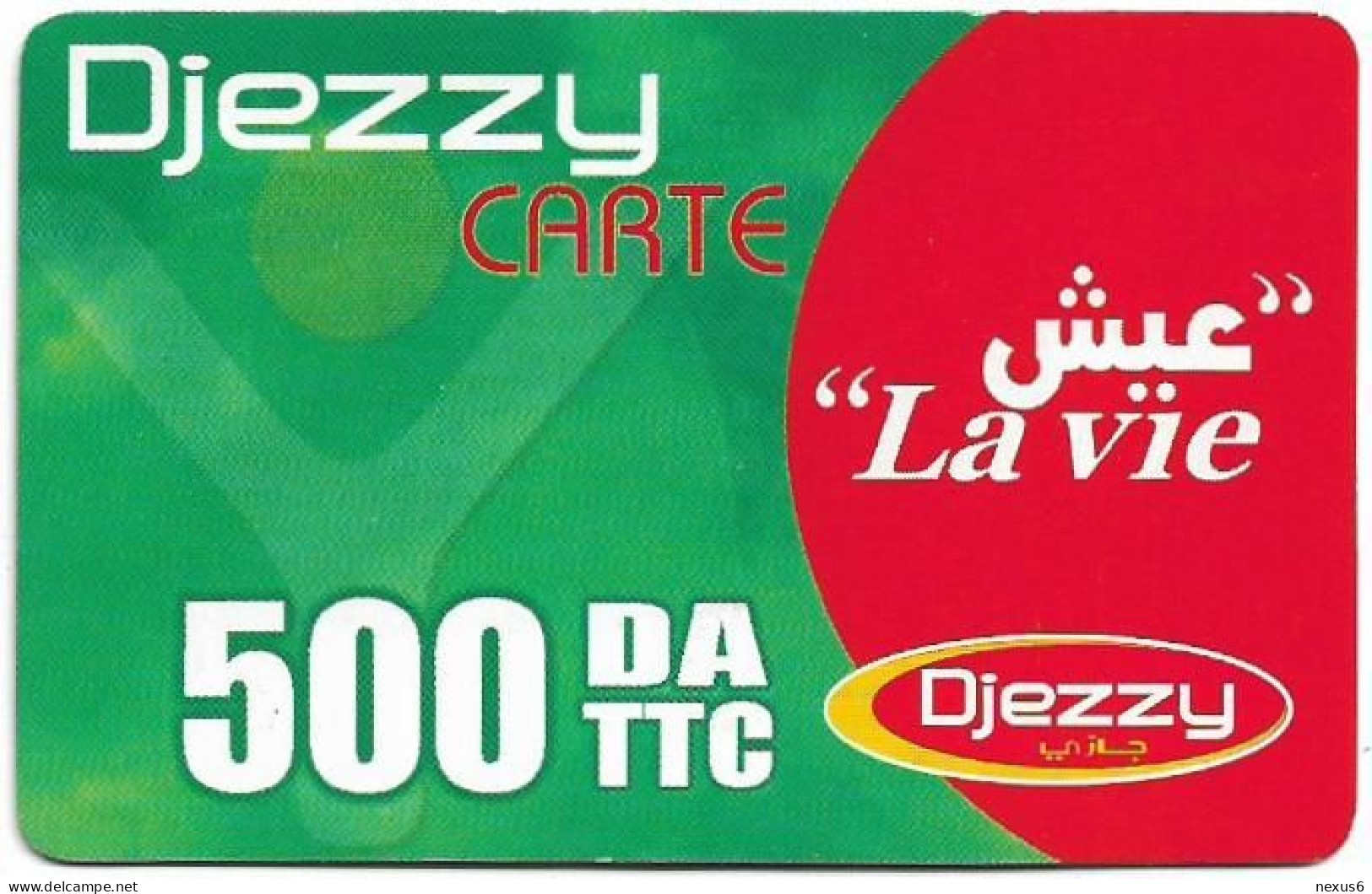 Algeria - Djezzy - Green Red ''La Vie'' (Big), Grey PIN Background, GSM Refill 500DA, Used - Algérie