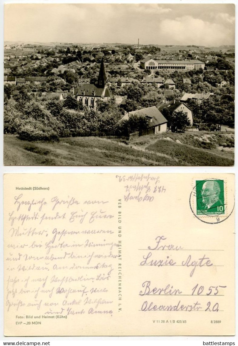 Germany, DDR 1966 RPPC Postcard Hettstedt (Südharz) - Panoramic View; 10pf. Chairman Walter Ulbricht Stamp - Hettstedt