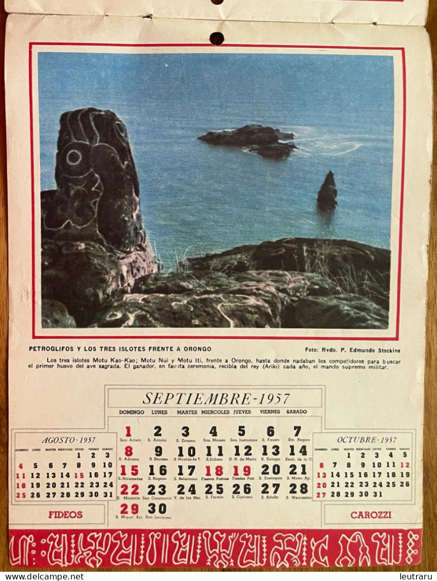 Rapa Nui Easter Island Isla de Pascua Informative Calendar From Carozzi Years 1957-1958, outstanding item