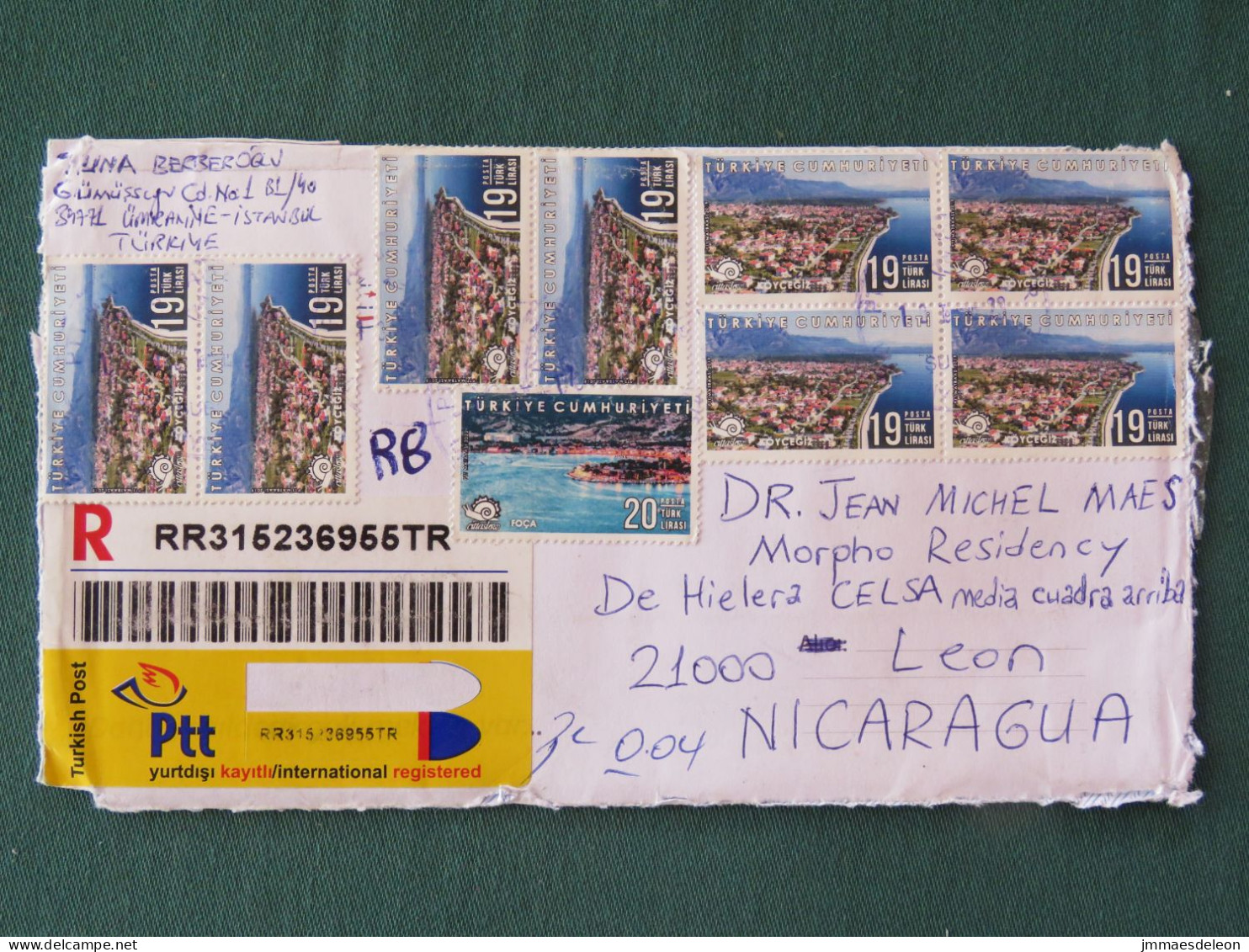 Turkey 2023 Registered Cover To Nicaragua - Koycegiz - Europa CEPT - Brieven En Documenten