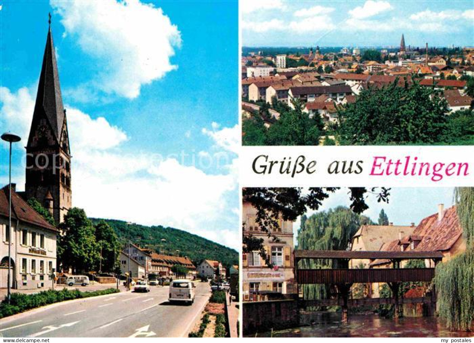 72681829 Ettlingen Hauptstrasse Kirche Blick Ueber Die Stadt Holzbruecke Ettling - Ettlingen