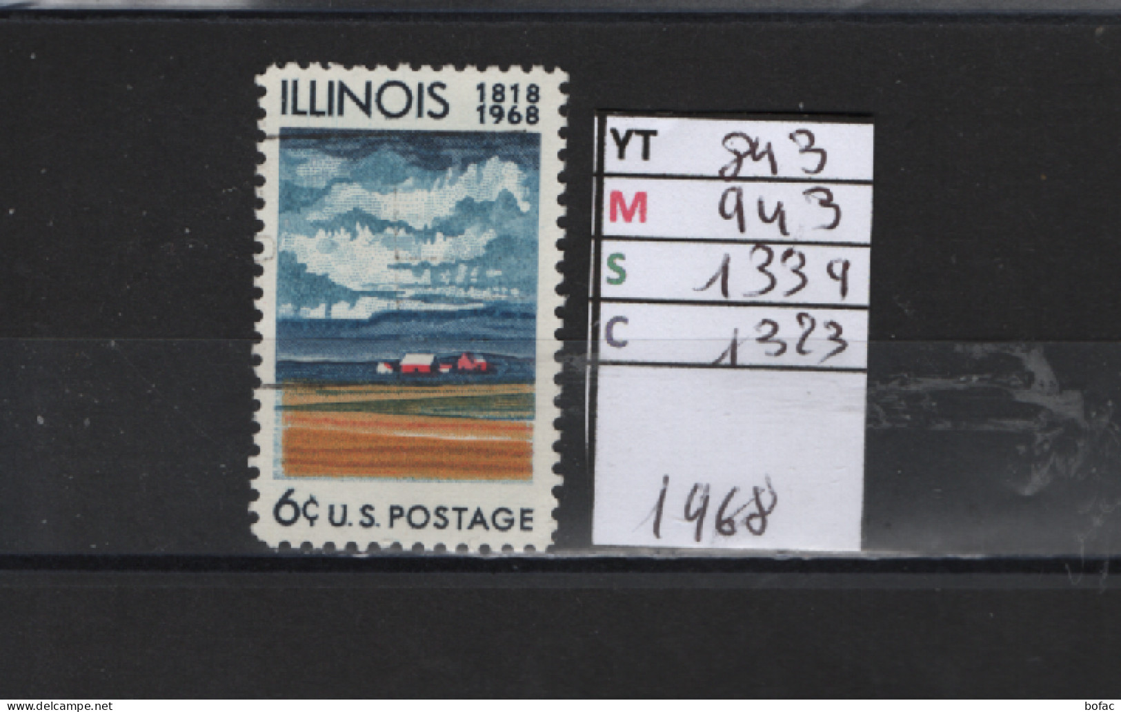 PRIX FIXE Obl  843 YT 943 MIC 1334 SCO 1323 GIB Paysage Illinois 1968 Etats Unis  58A/12 - Oblitérés