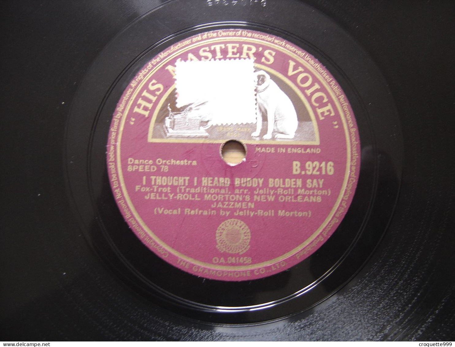 Disque 78 Tours 25 Cm FERD JELLY ROLL MORTON High Society VOIX MAITRE Jazz - 78 Rpm - Schellackplatten