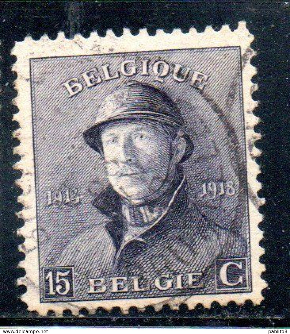 BELGIQUE BELGIE BELGIO BELGIUM 1919 KING ROI ALBERT I IN TRENCH HELMET 15c USED OBLITERE' USATO - 1918 Croix-Rouge