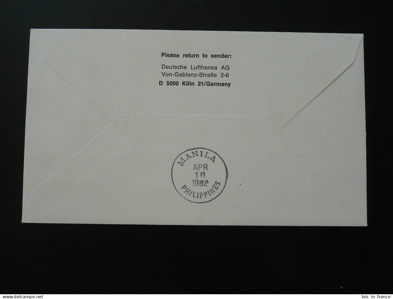 Lettre Premier Vol First Flight Cover Delhi --> Manila Philippines DC10 Lufthansa 1982  - Storia Postale