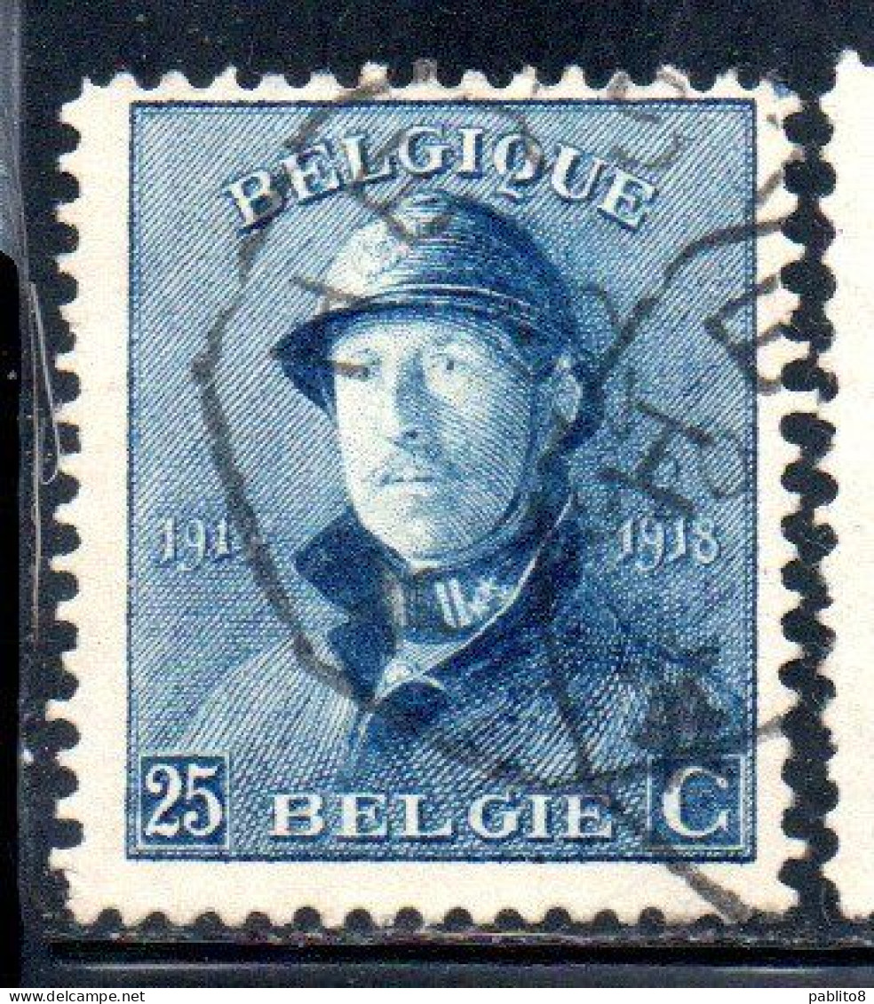 BELGIQUE BELGIE BELGIO BELGIUM 1919 KING ROI ALBERT I IN TRENCH HELMET 25c USED OBLITERE' USATO - 1918 Croix-Rouge