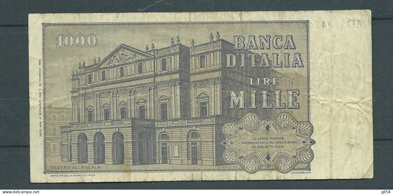 BILLET ITALIE 1000 LIRE 1969 - MD 294766 L  - Laura 77 30 - 1000 Liras