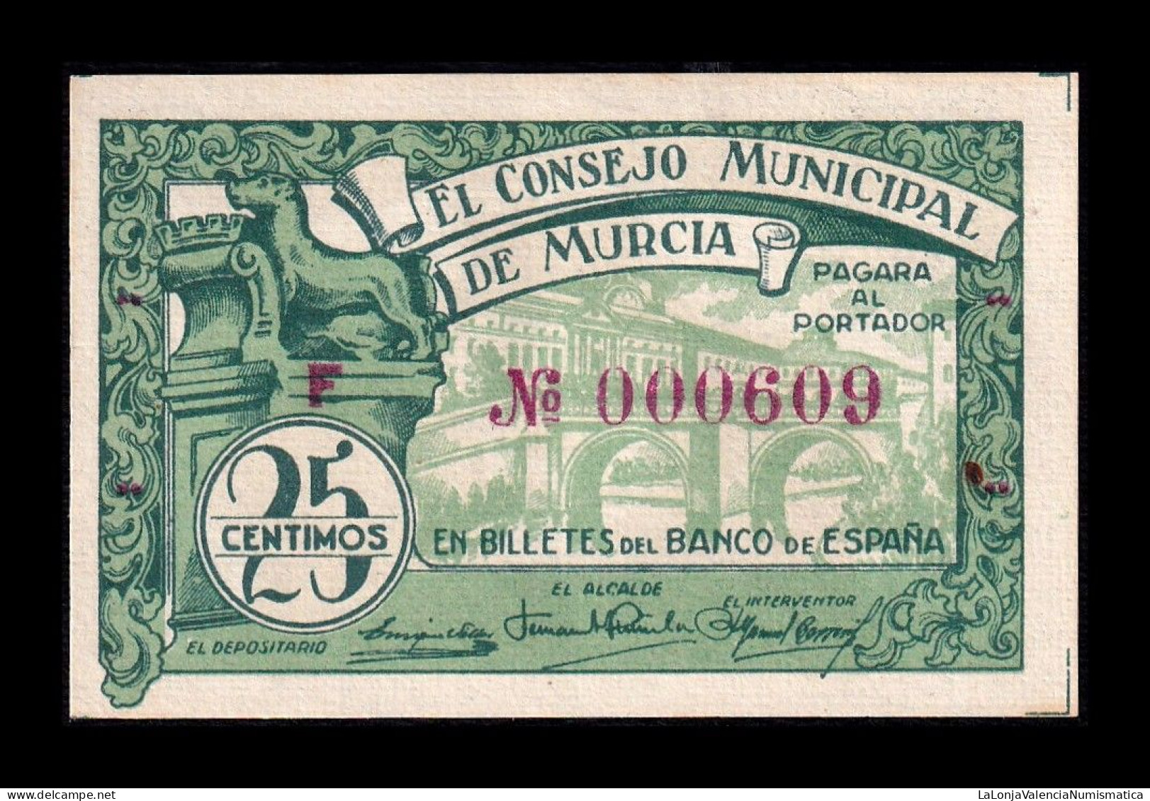 España Spain Billete Local Guerra Civil Murcia 25 Céntimos 1937 Ebc Xf - Autres & Non Classés