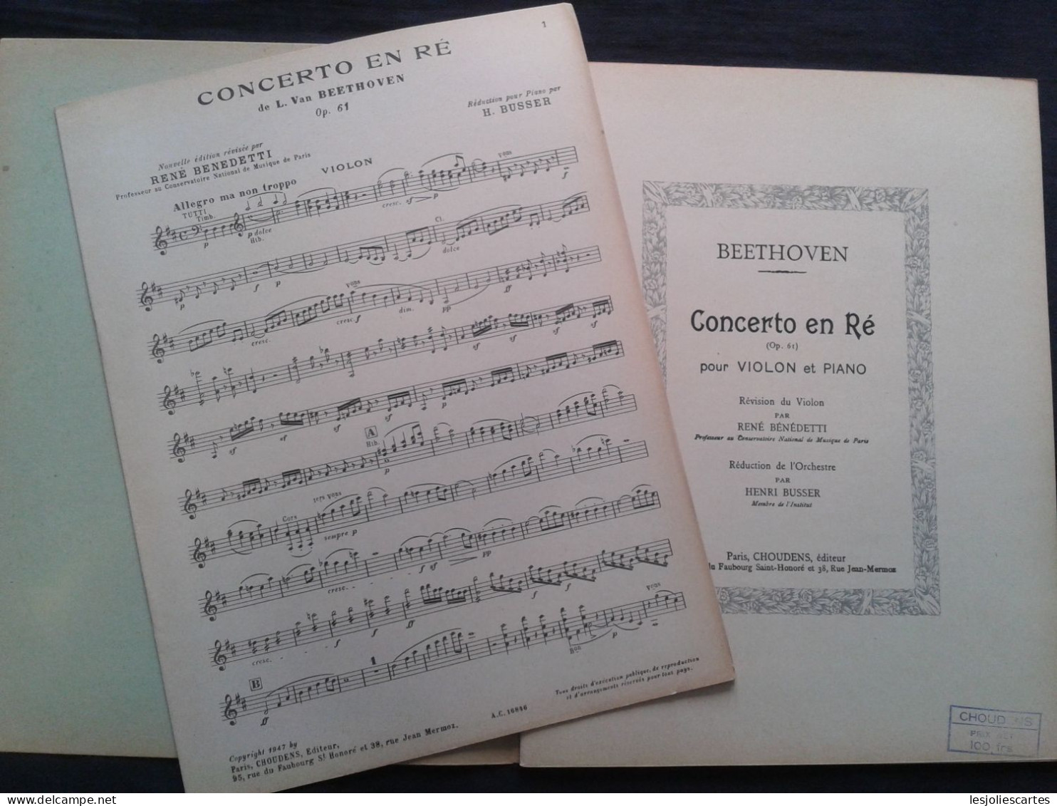 BEETHOVEN CONCERTO EN RE POUR VIOLON ET PIANO PARTITION EDITION CHOUDENS - Streichinstrumente