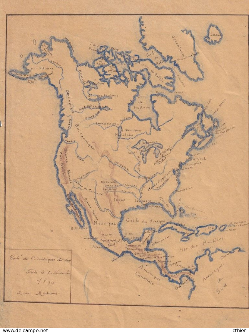 DESSIN ENCRE DE CHINE - CARTE DE L'AMERIQUE DU NORD  ET DU SUD - Drawings