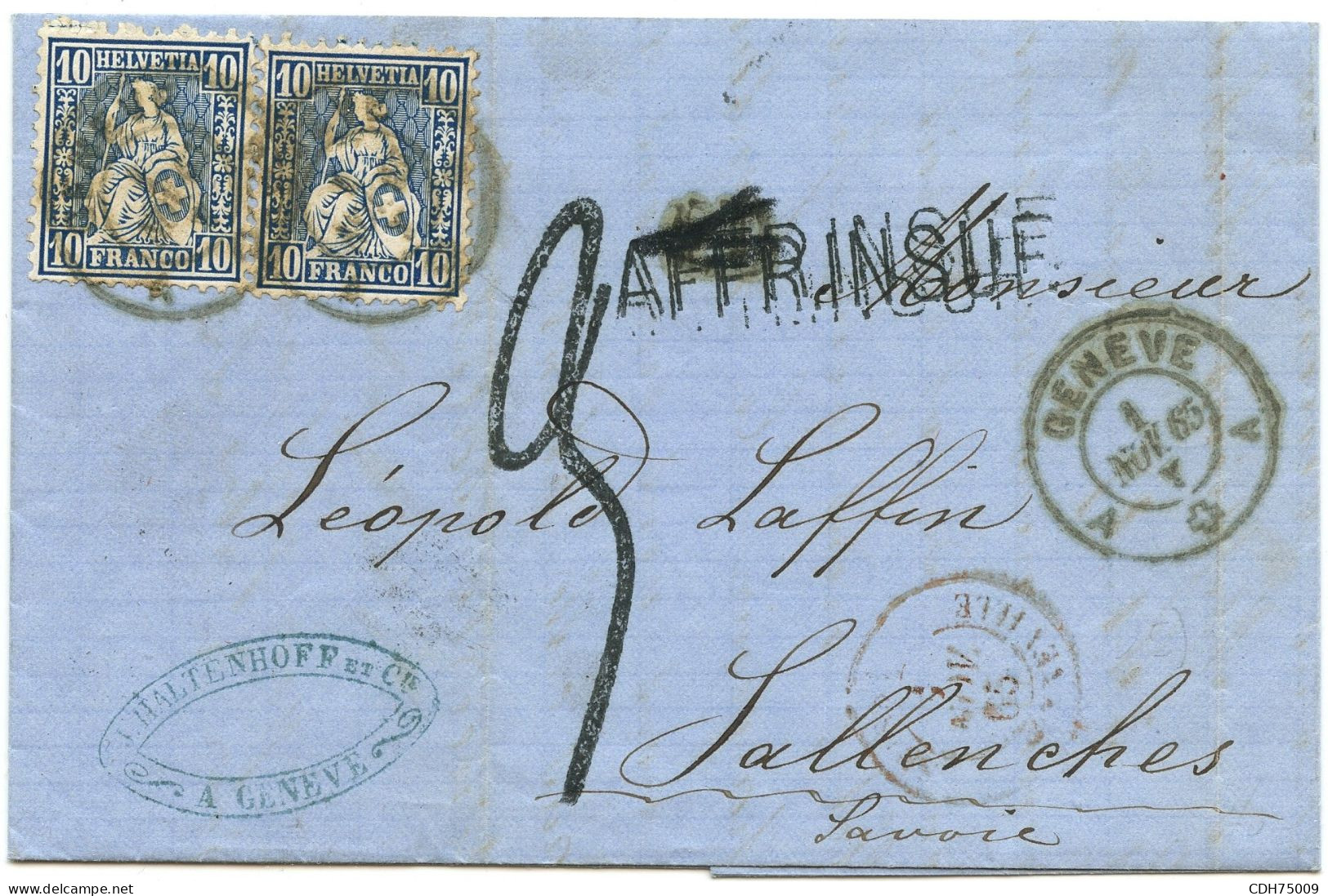 SUISSE - SBK 31  10CX2 SUR LETTRE DE GENEVE POUR SALLANCHES AFFR. INSUF. + TAXE 3, 1867 - Briefe U. Dokumente