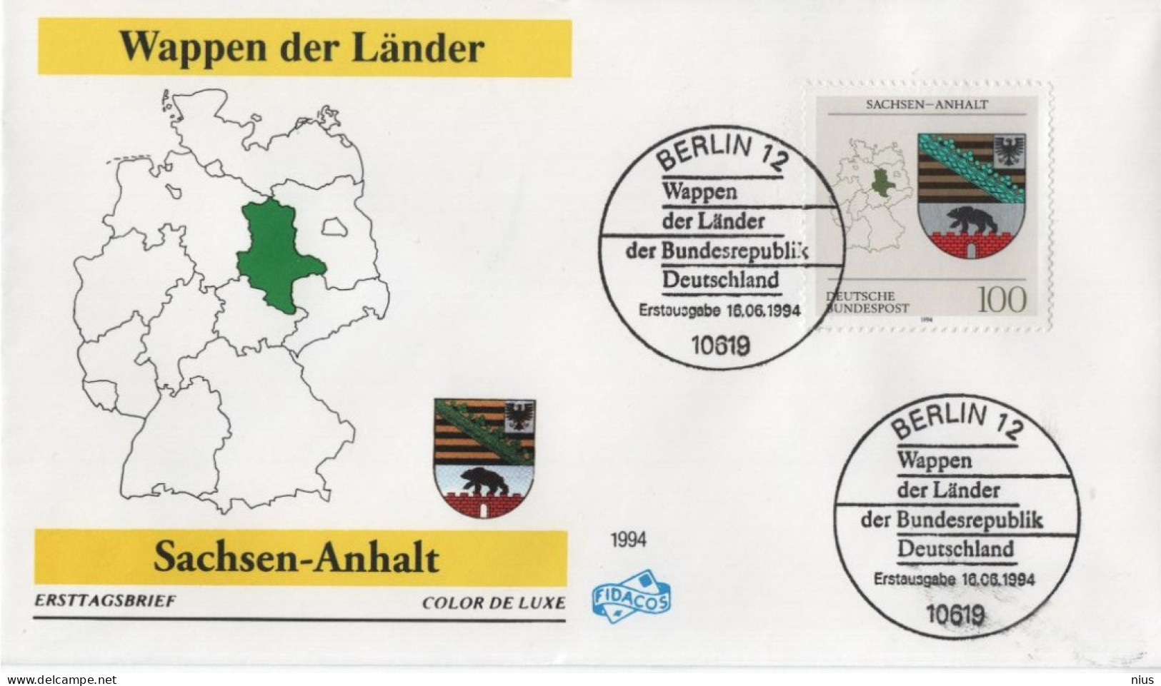 Germany Deutschland 1994 FDC Wappen Der Lander, Sachsen-Anhalt, Canceled In Berlin - 1991-2000