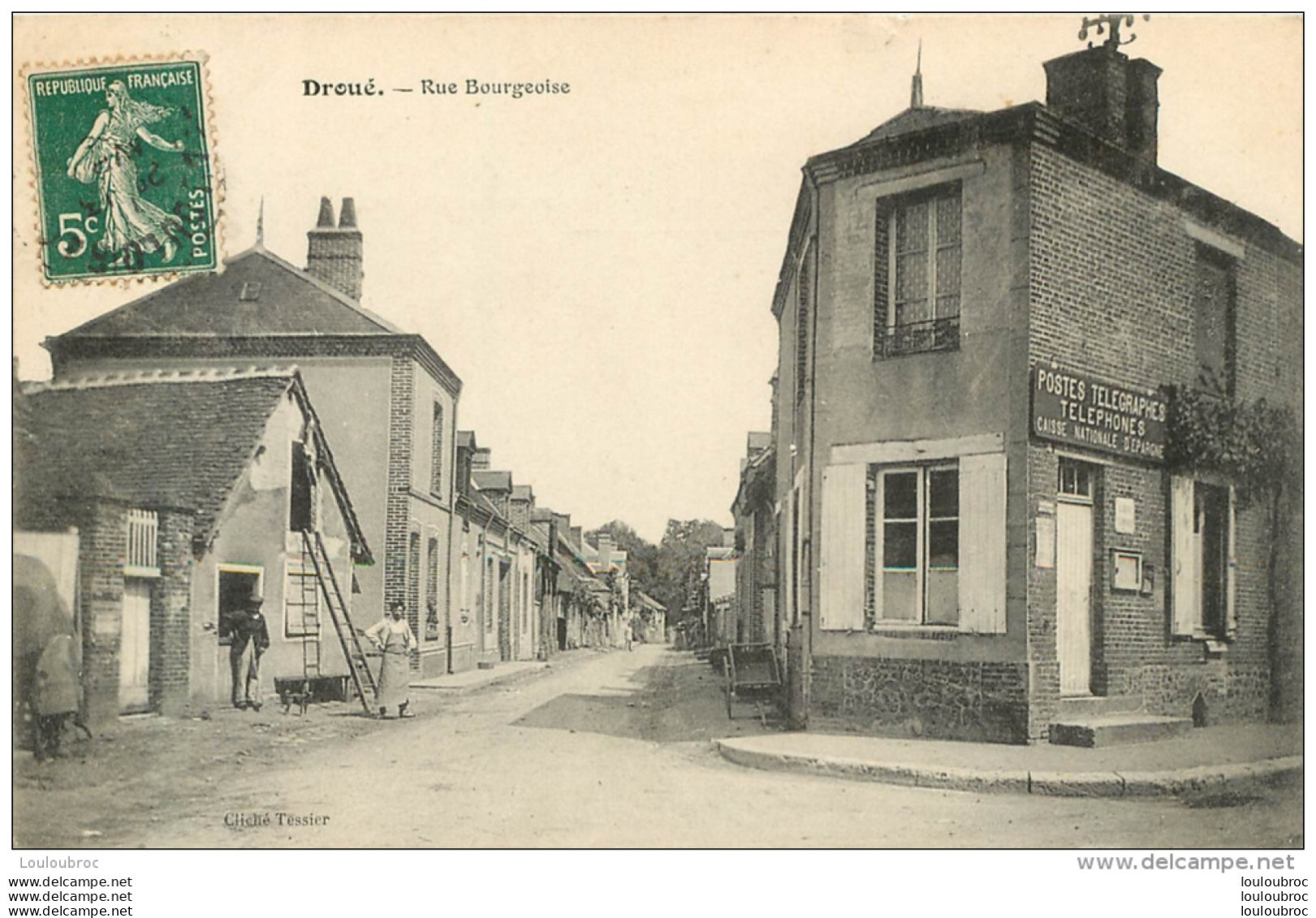 RARE DROUE  RUE BOURGEOISE POSTES TELEGRAPHES - Droue