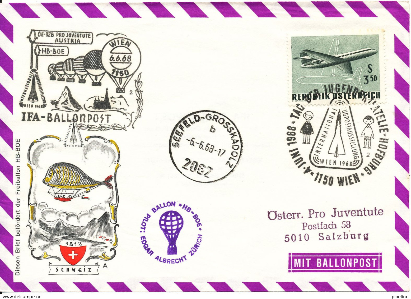 Austria Balloon Cover With A Lot Of Cancels And Postmarks 1968 - Ballonpost