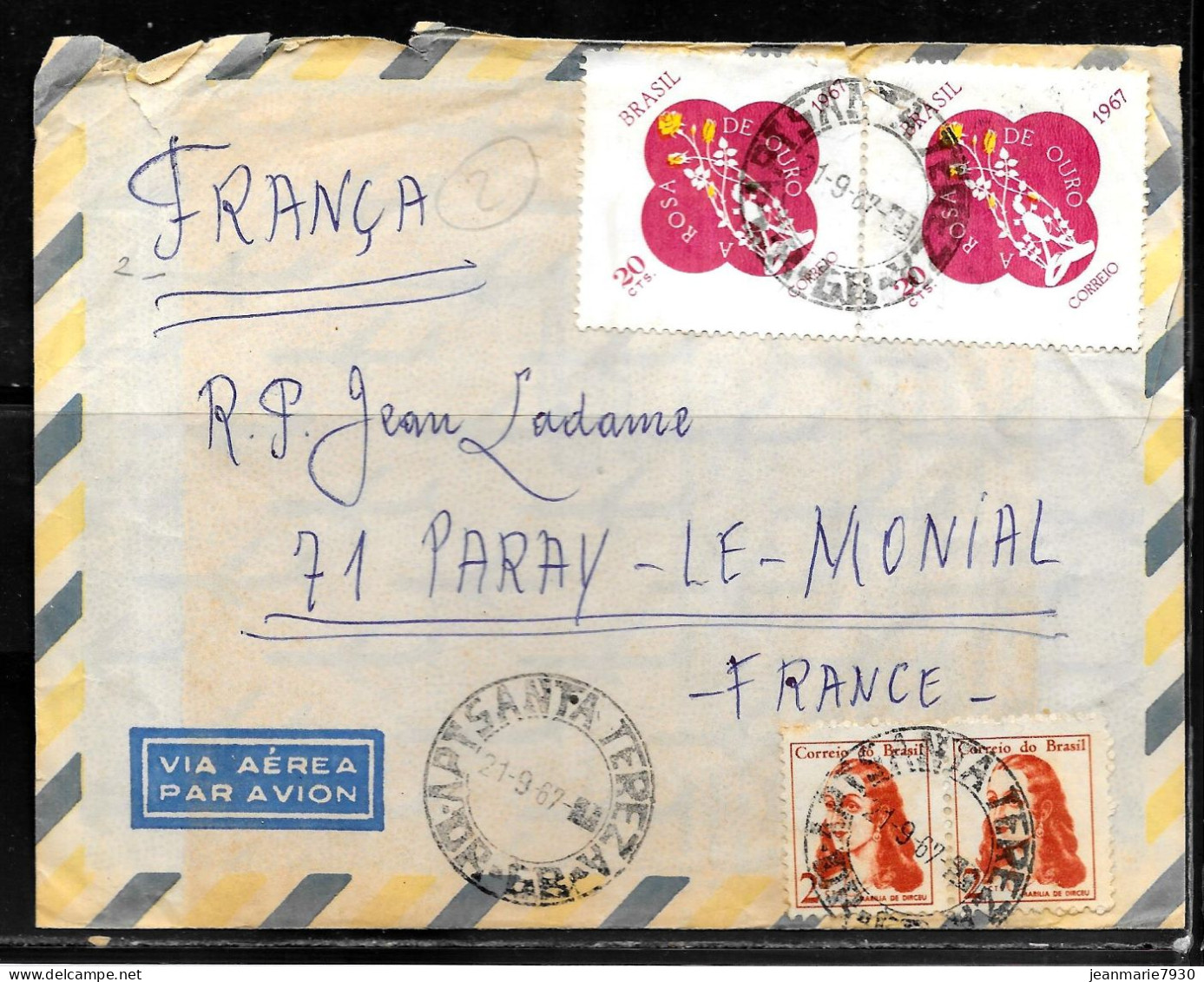 N488 - LETTRE DE SANTA TEREZ DU 21/09/67 POUR LA FRANCE (PARAY LE MONIAL) - Covers & Documents