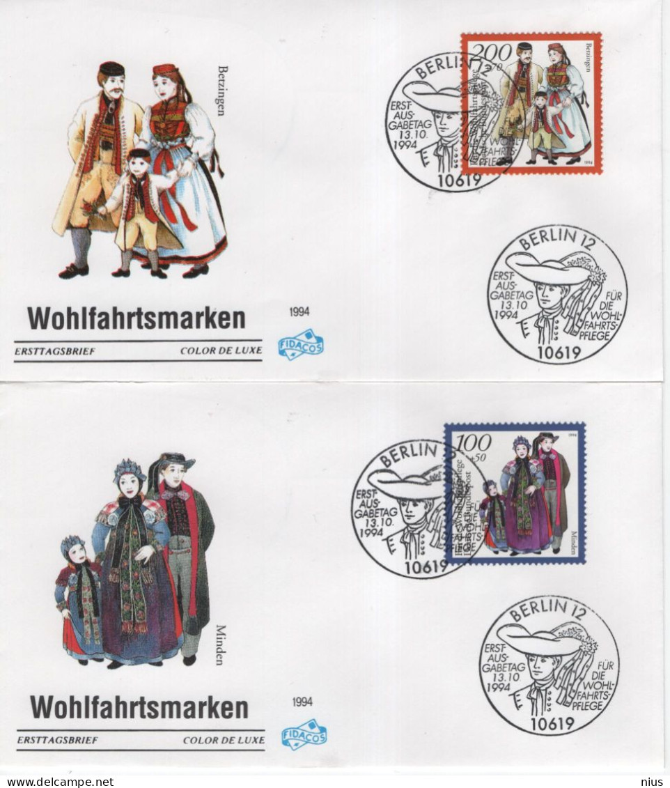 Germany Deutschland 1994 FDC Wohlfartsmarken Fur Die Wohlfahrtspflege, Folk Costumes Volkstrachten, Canceled In Berlin - 1991-2000