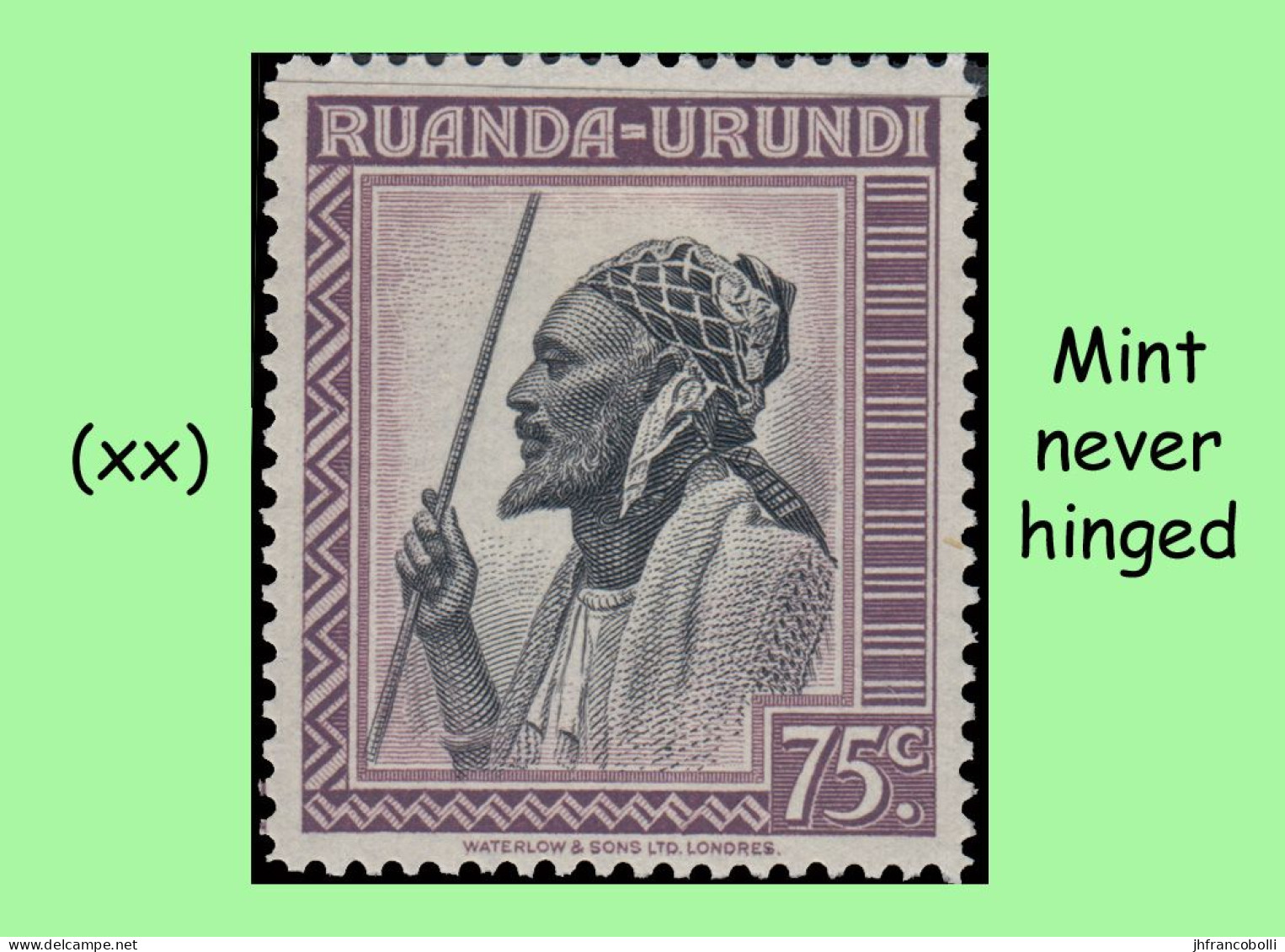 1942 ** RUANDA-URUNDI = RU 136 MNH RED CHIEF WITH SPEAR / PHOTO CARD FOR FREE [ 10,5 X 9,4 Mm ] - Ruanda-Urundi