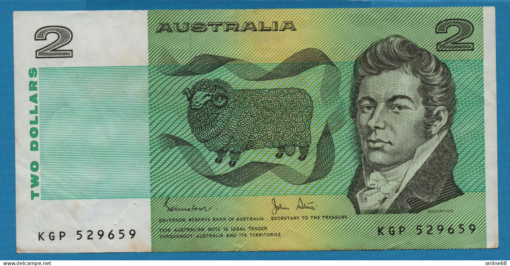 AUSTRALIA 2 DOLLARS (1974-1985) # KGP529659 P# 43d Signatures: Johnston & Stone - 1974-94 Australia Reserve Bank (papier)