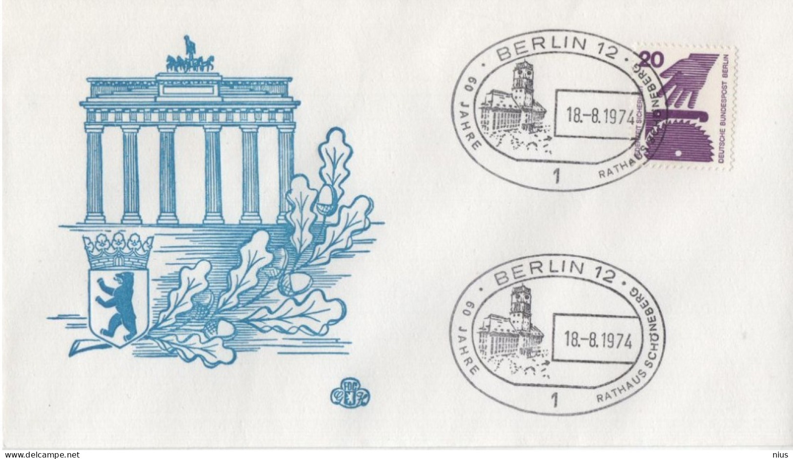 Germany Deutschland 1974 FDC 60 Jahre Rathaus Schoneberg, Canceled In Berlin - 1971-1980