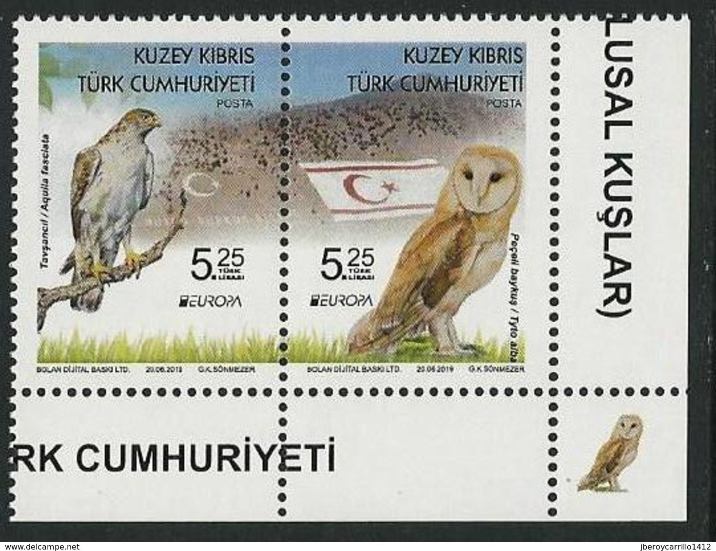 CHIPRE TURCO /TURKISH CYPRUS /TÜRKISCH ZYPERN  -EUROPA 2019 -NATIONAL BIRDS.-"AVES -BIRDS -VÖGEL -OISEAUX"-SERIE CH - 2019