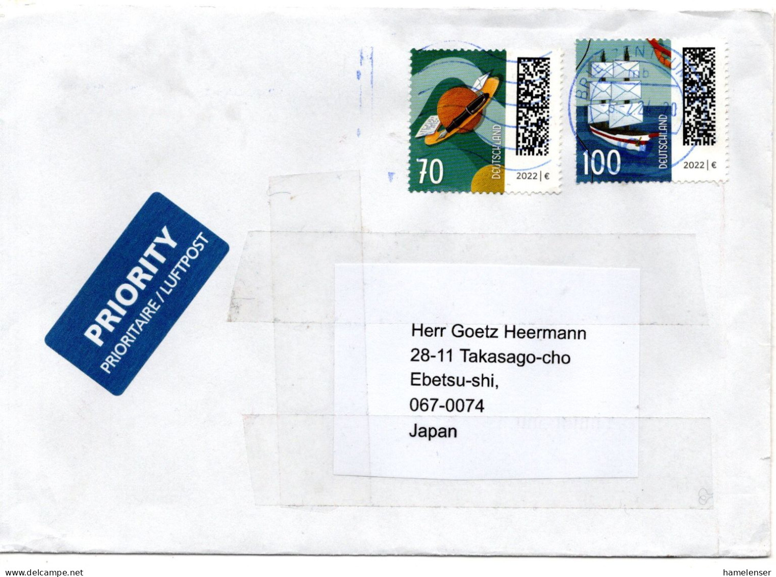 75057 - Bund - 2024 - 100c Welt Des Briefes MiF A LpBf BRIEFZENTRUM 83 -> Japan - Brieven En Documenten